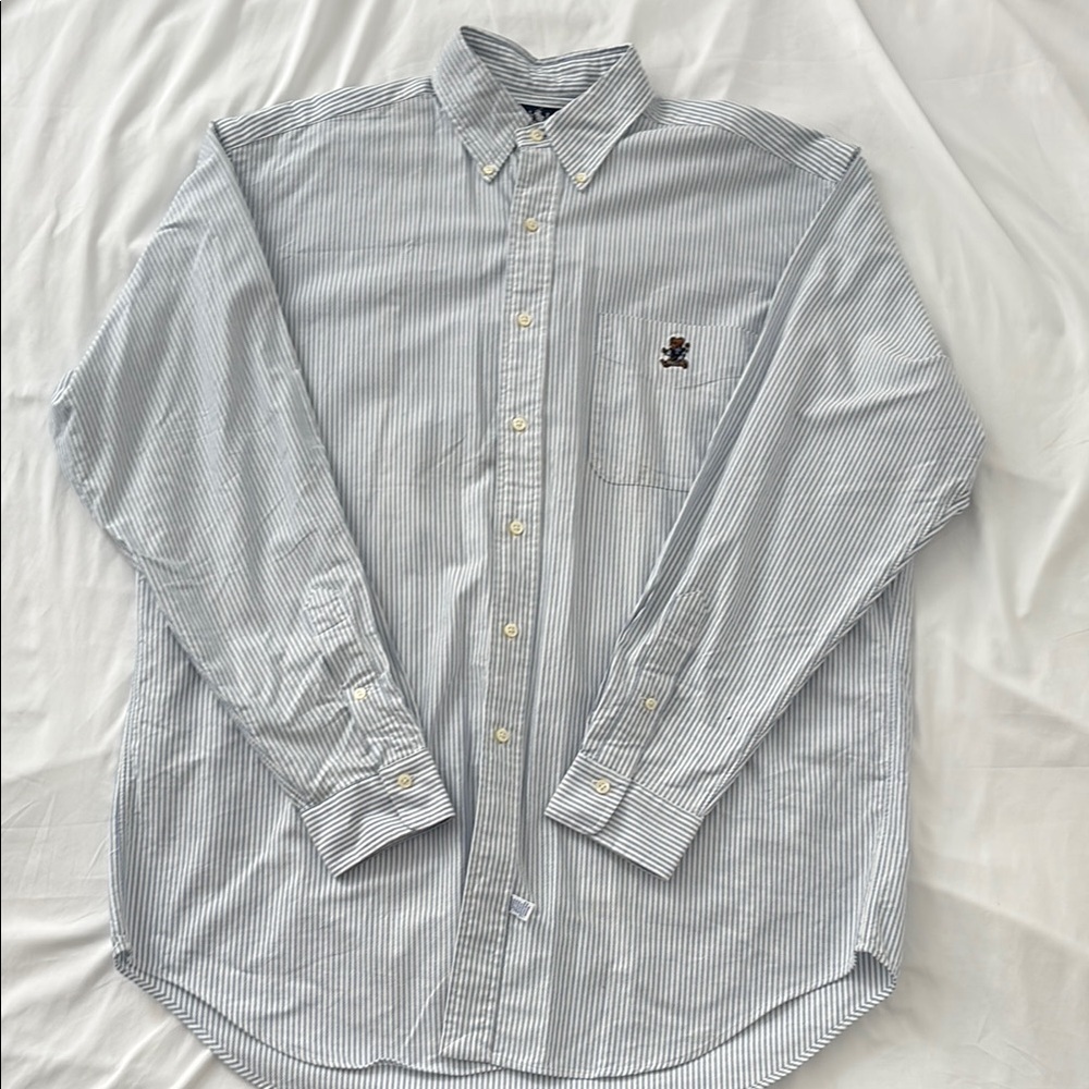 Polo Ralph Lauren Polo Bear Oxford Cotton Shirt Men’s Large Blue White Stripe